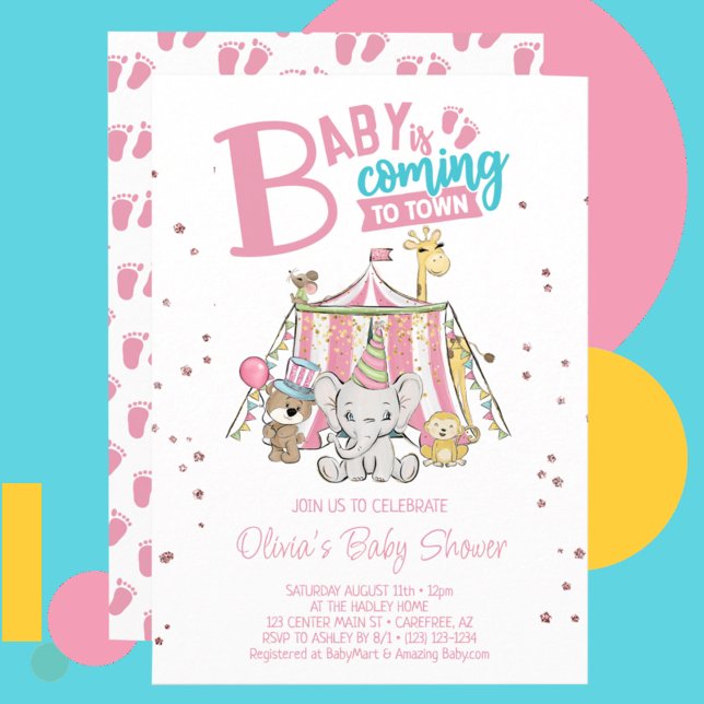 Invitation Baby shower de cirque carnavalesque rose (Créateur téléchargé)