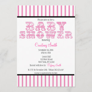 Invitation Baby shower de cirque rose et blanc Invitati