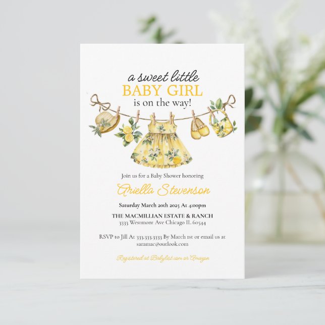 Invitation Baby shower de citron, baby shower d'agrumes, bébé (Debout devant)