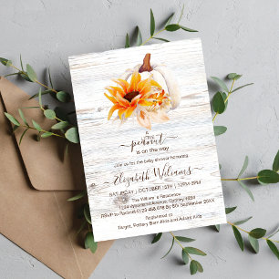 Invitation Baby Shower de citrouille aquarelle en bois blanc