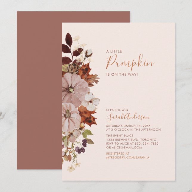Invitation Baby shower de Citrouille d'automne rustique (Devant / Derrière)