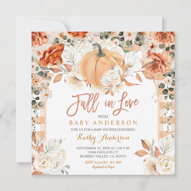 Invitation Baby shower de Citrouille d'ivoire orange tomber a (Devant)