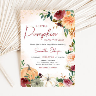 Invitation Baby shower de Citrouille floral de Bourgogne