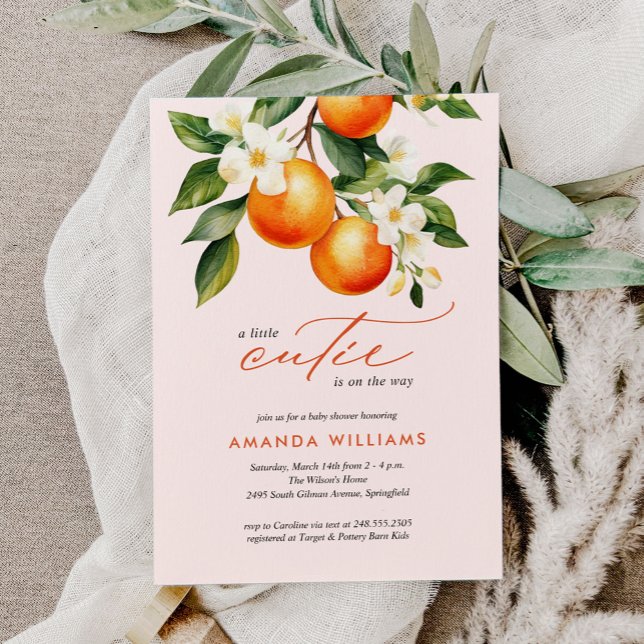 Invitation Baby shower de clémentine orange rose Little Cutie (Créateur téléchargé)