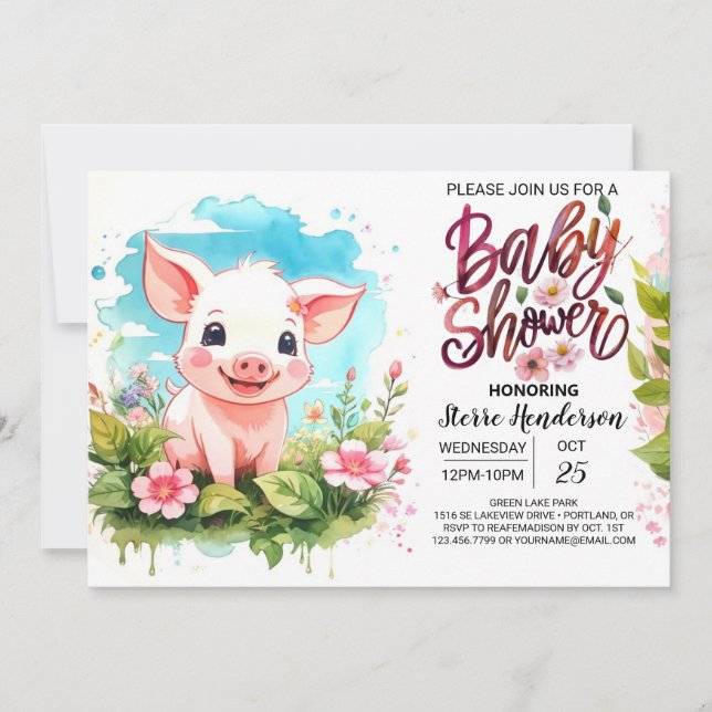 Invitation Baby shower de cochon des amis de la ferme (Devant)