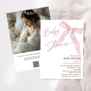 Invitation Baby shower de code QR de Bow rose moderne