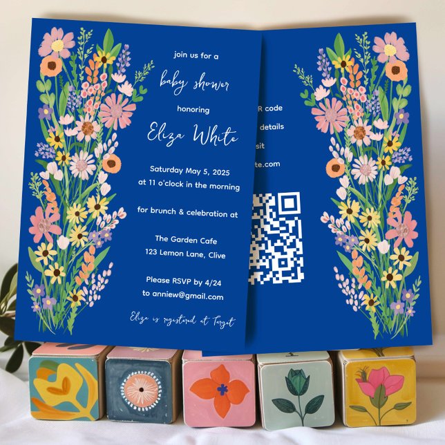 Invitation Baby shower de code QR personnalisé peint à la mai (Wildflowers Handpainted Custom QR code Baby Shower Invitation
)