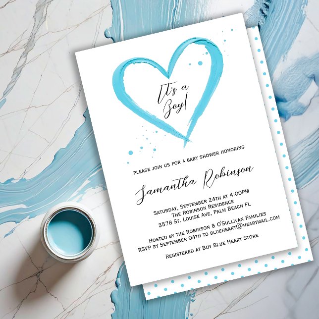 Invitation Baby shower de coeur bleu Dusty pour bébé moderne (Créateur téléchargé)