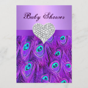 Invitation Baby shower de coeur Diamond Peacock violet Invita