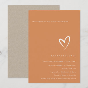 Invitation Baby shower de coeur orange brûlé à la