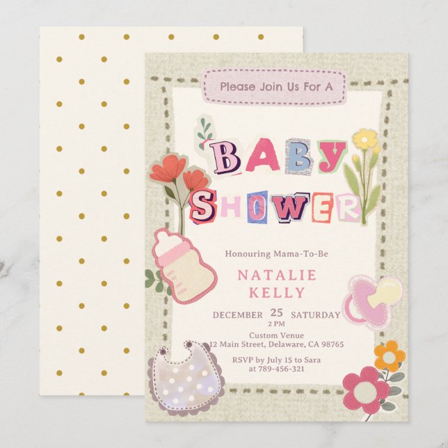 Invitation Baby shower de collection Rustique Floral (Devant / Derrière)