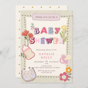 Invitation Baby shower de collection Rustique Floral