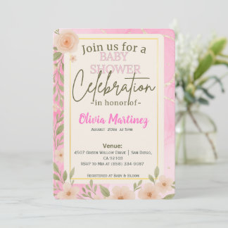 Invitation Baby shower de conception florale rose pâle Invita