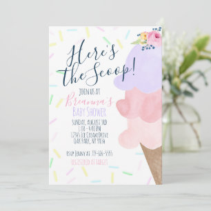 Invitation Baby shower de cône de crème glacée rose et violet