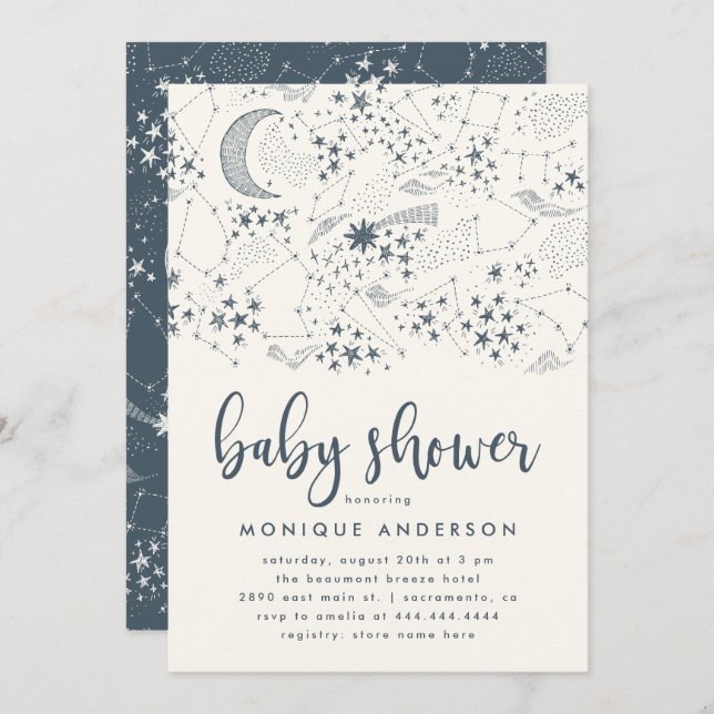 Invitation Baby shower de constellation de nuit étoilée (Devant / Derrière)