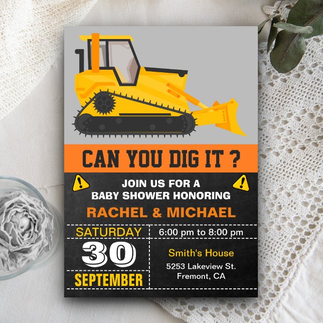 Invitation Baby shower de construction Bulldozer (Créateur téléchargé)