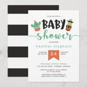 Invitation Baby shower de Cool noir vert Cactus