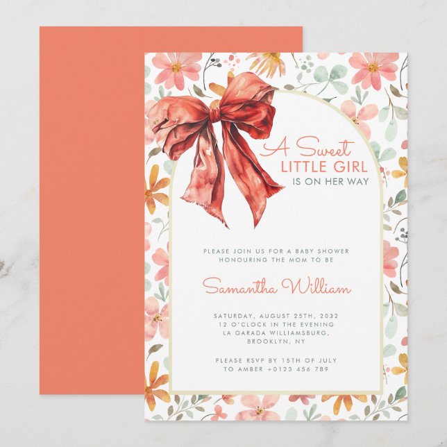 Invitation Baby shower de coquette de la chauve-souris floral (Devant / Derrière)