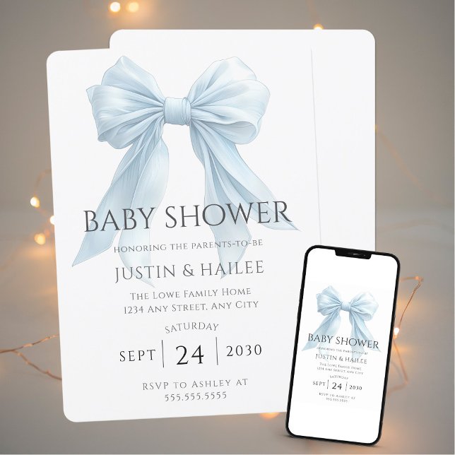 Invitation Baby shower de coquette pour fille Bleu modifiable (Créateur téléchargé)