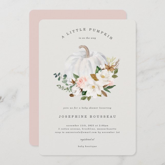 Invitation Baby shower de coton Magnolia (Devant / Derrière)