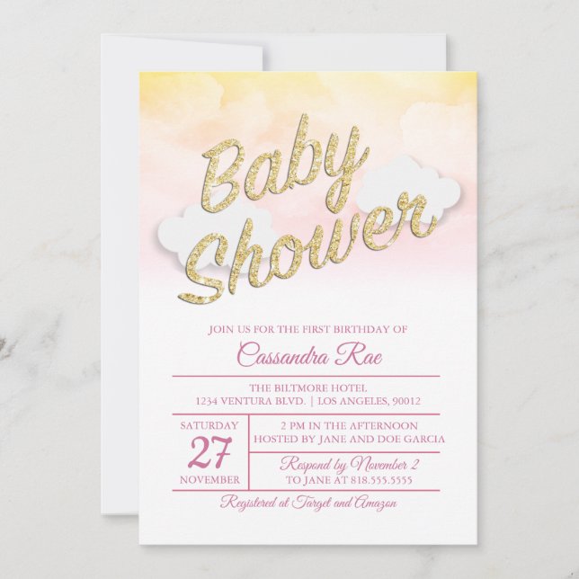 Invitation Baby shower de coucher de soleil rose e (Devant)