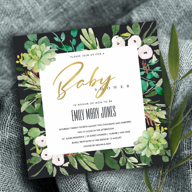 INVITATION BABY SHOWER DE COULEUR D'EAU SUCCULENTE DES ÉCHAPP (Créateur téléchargé)