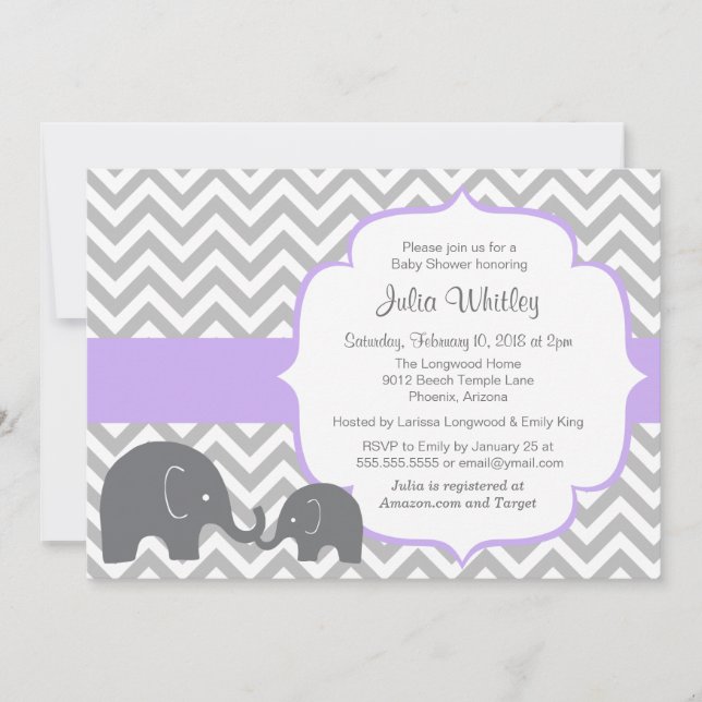 Invitation Baby shower de couleur modifiable Little Elephant  (Devant)