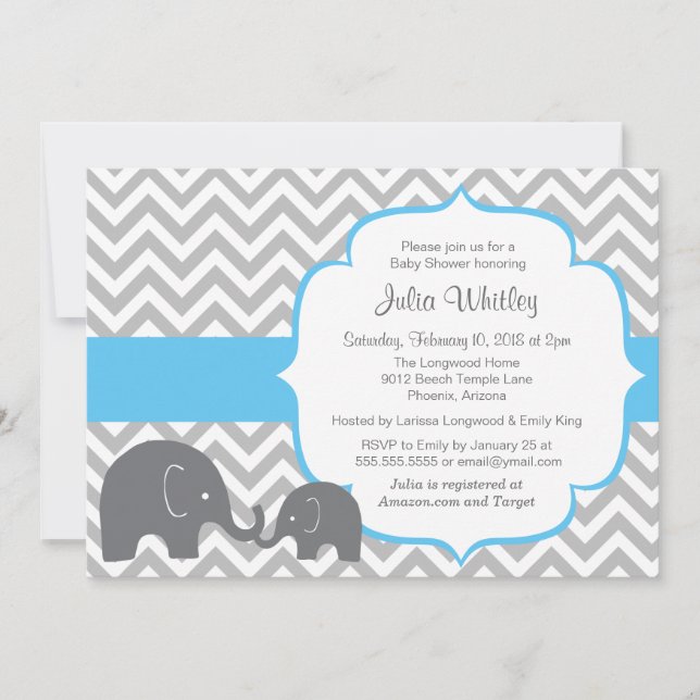 Invitation Baby shower de couleurs éditable Little Elephant C (Devant)