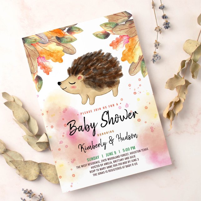 Invitation Baby shower de couple de hérisson d'automne (Créateur téléchargé)