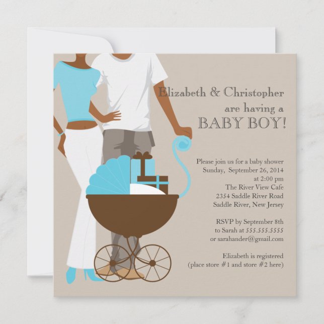 Invitation Baby shower de couple de transport afro-américain (Devant)