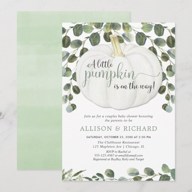 Invitation baby shower de couples mixtes citrouilles et non s (Devant / Derrière)
