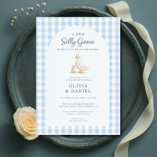 Invitation Baby Shower de couples Silly Goose Blue Gingham