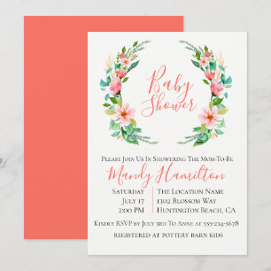 Invitation Baby shower de couronne de corail botanique