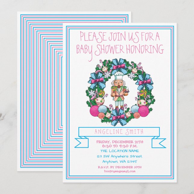 Invitation Baby shower de couronne de noisette rose (Devant / Derrière)