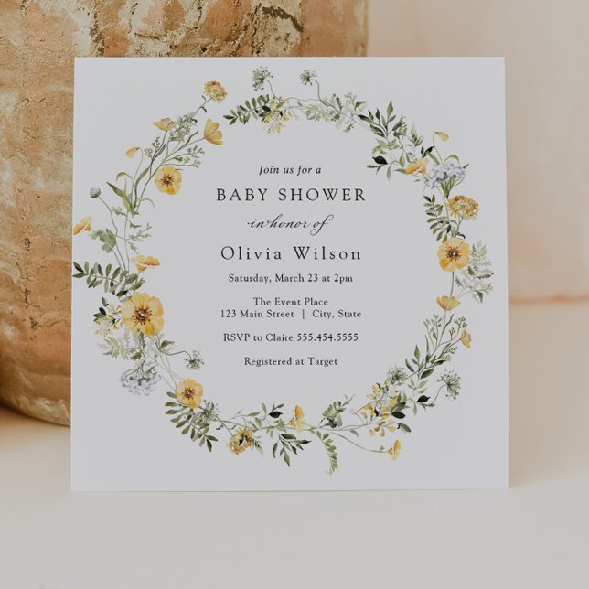 Invitation Baby shower de couronne Fleur sauvage jaune délica (Créateur téléchargé)