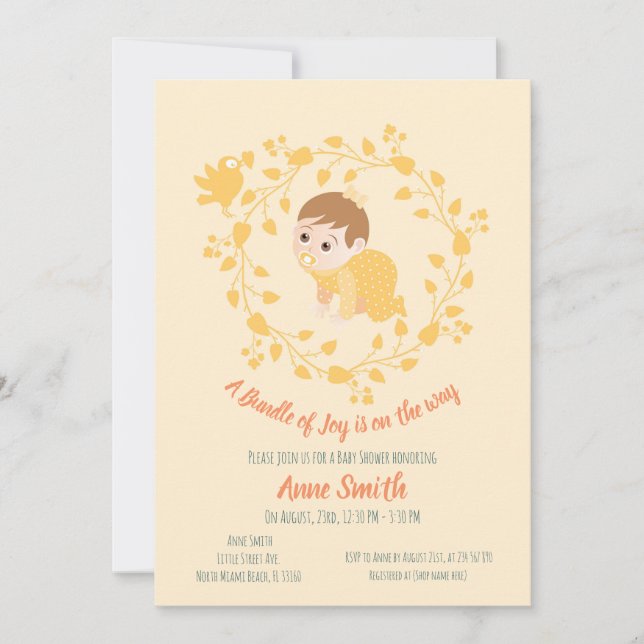 Invitation Baby shower de couronne florale (Devant)