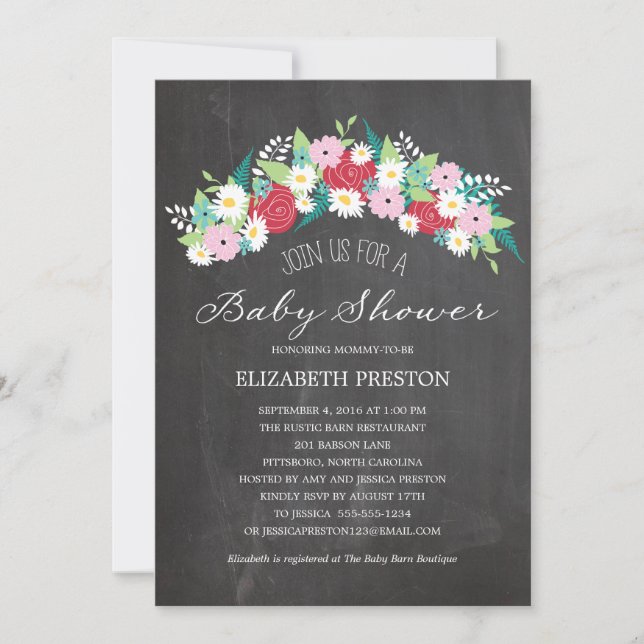 Invitation Baby shower de couronne florale rustique (Devant)