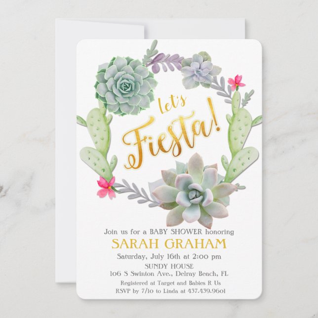 Invitation Baby shower de couronne Succulente Fies (Devant)