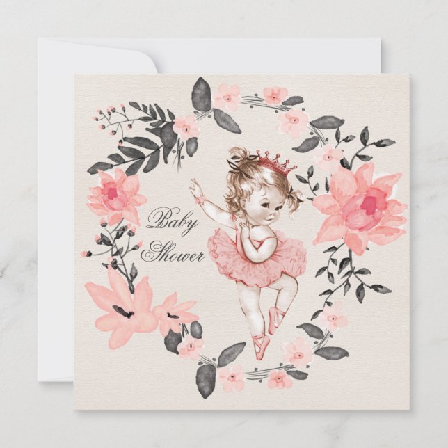 Invitation Baby shower de couronnes à l'eau Florale Ballerina (Devant)