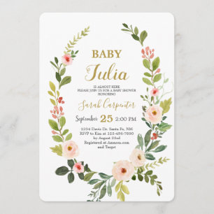 Invitation Baby shower de couronnes d'aquarelle rose pâle