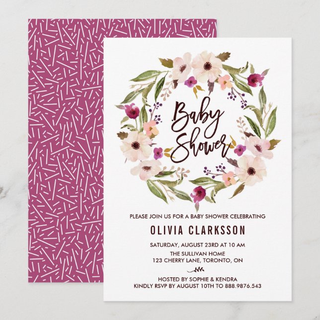 Invitation Baby shower de couronnes florales de Bohème Whimsi (Devant / Derrière)