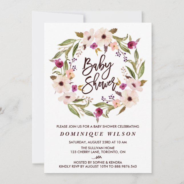 Invitation Baby shower de couronnes florales de Bohème Whimsi (Devant)
