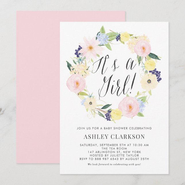 Invitation Baby shower de couronnes florales Paste (Devant / Derrière)