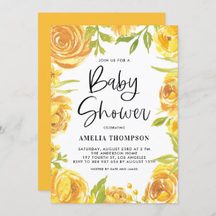 Invitation Baby shower de couronnes jaunes et de fleurs Roses