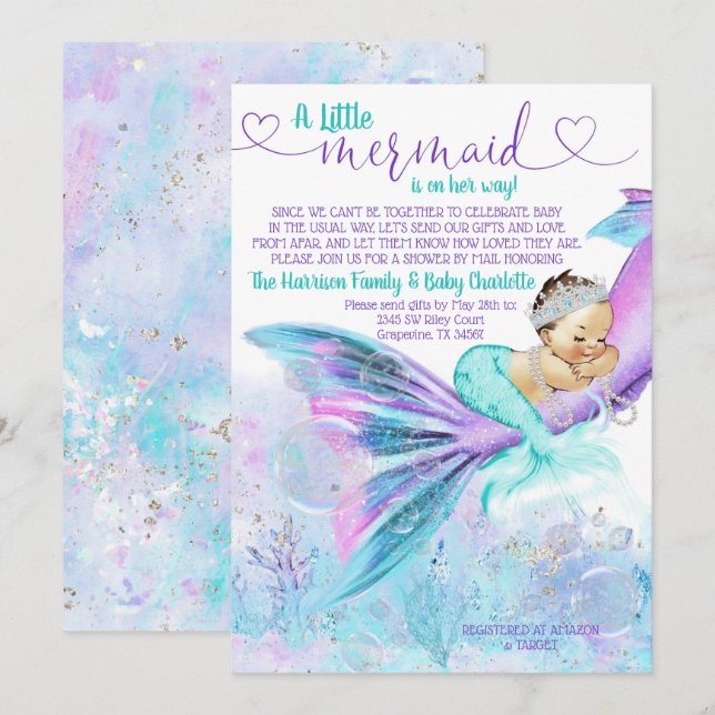 Invitation Baby shower de courrier de la sirène (Devant / Derrière)