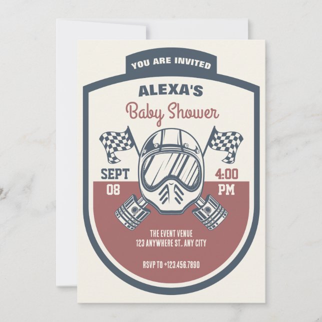 Invitation Baby shower de course de motos rétro (Devant)