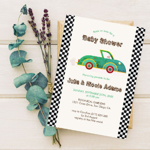 Invitation Baby Shower de course de petite voiture mignonne v