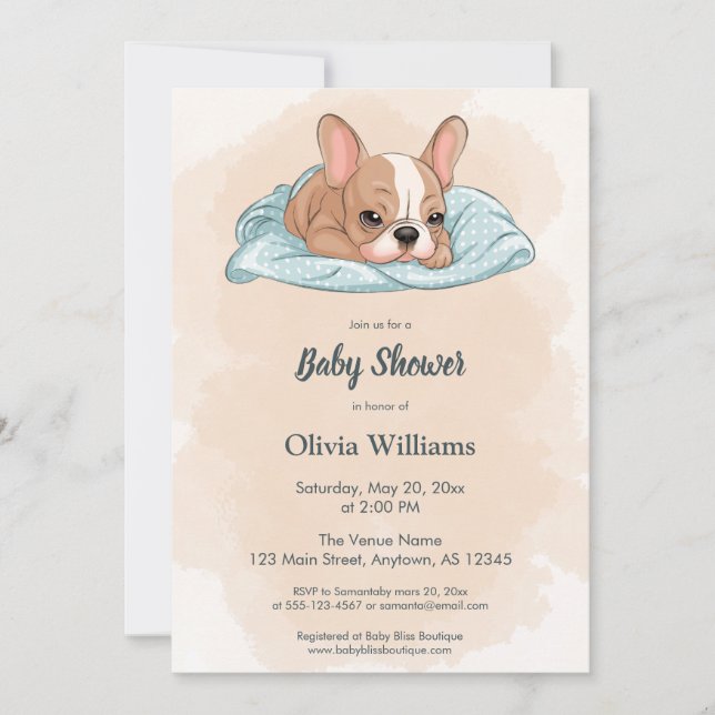 Invitation Baby shower de couverture bleu Chien à Chien à Chi (Devant)