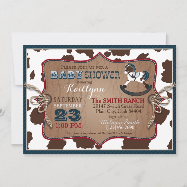 Invitation Baby shower de Cowboy Western Rocking Horse (Devant)