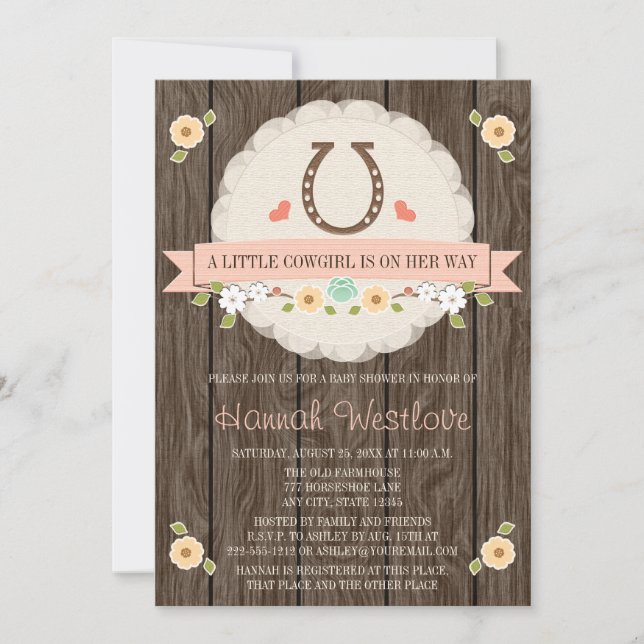 INVITATION BABY SHOWER DE COWGIRL DE L'OUEST DE L'HORSESHOE R (Devant)